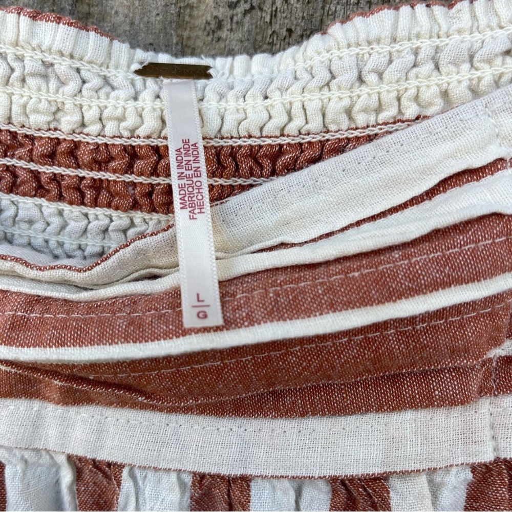 Free People Canyon Cotton Linen Blend Striped Midi Skirt Pockets Cottagecore | L - Picture 6 of 16